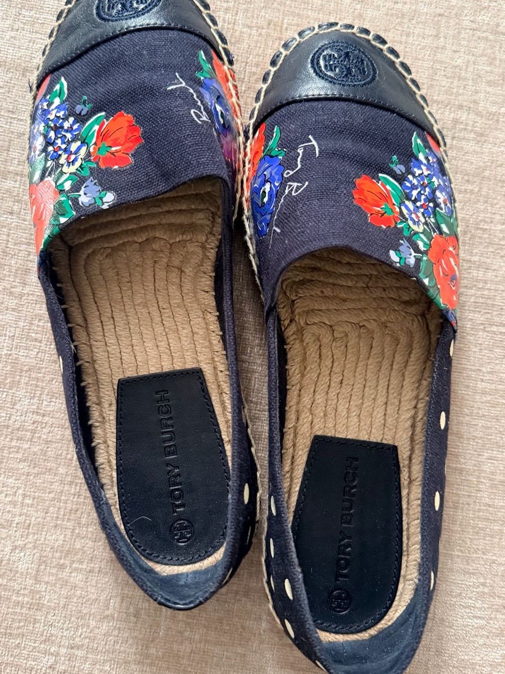 Tory Burch Navy Canvas Floral Espadrilles